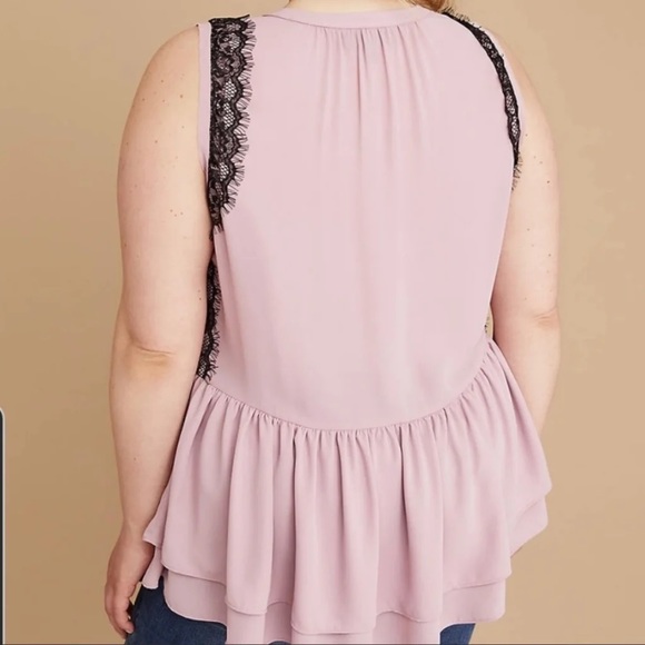 Lane Bryant Tiered Peplum 14 Eyelash Lace Trim Blouse Coquette Balletcore Fairy - Picture 2 of 9